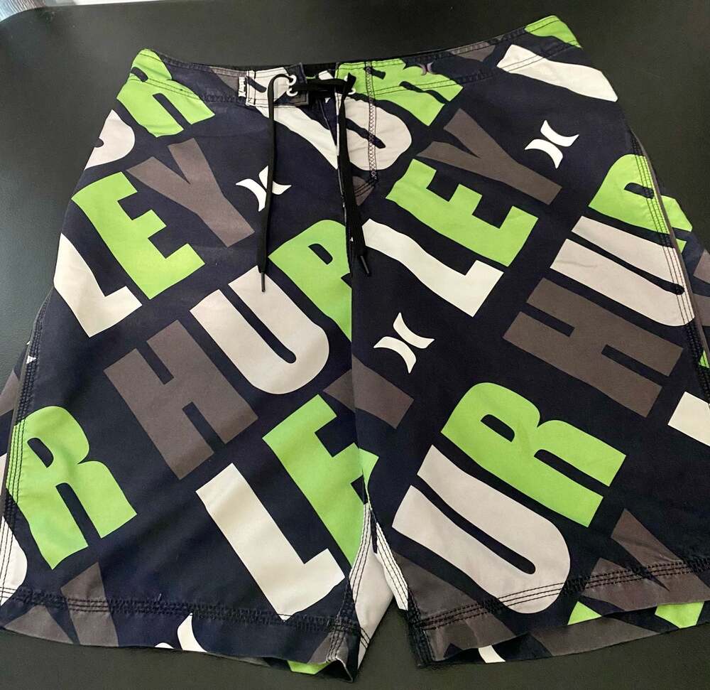 Hurley Men's Stagger Board Shorts All Over Print Swim Trunks Black/Green M 32/34